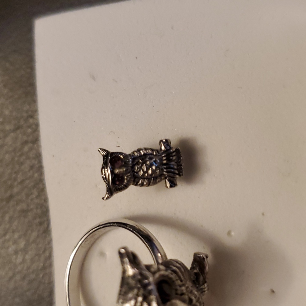 Vintage SARAH COVENTRY SIlver OWL NOCTURNE Earrings Bracelet & Ring Jewelry Set - Picture 4 of 6